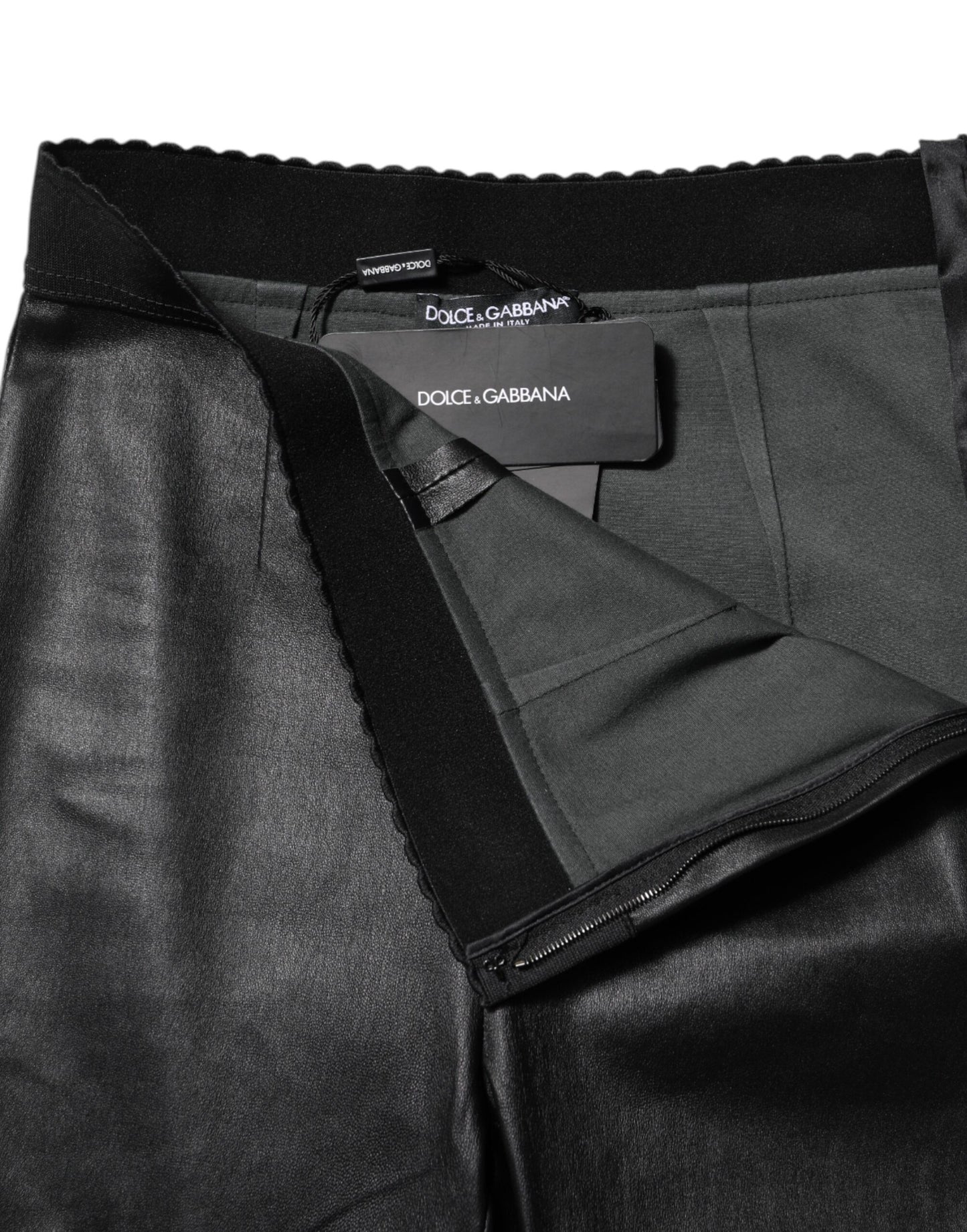Dolce &amp; Gabbana Schwarze Lederhose mit elastischer Taille 