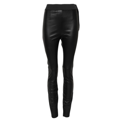 Dolce &amp; Gabbana Schwarze Lederhose mit elastischer Taille 