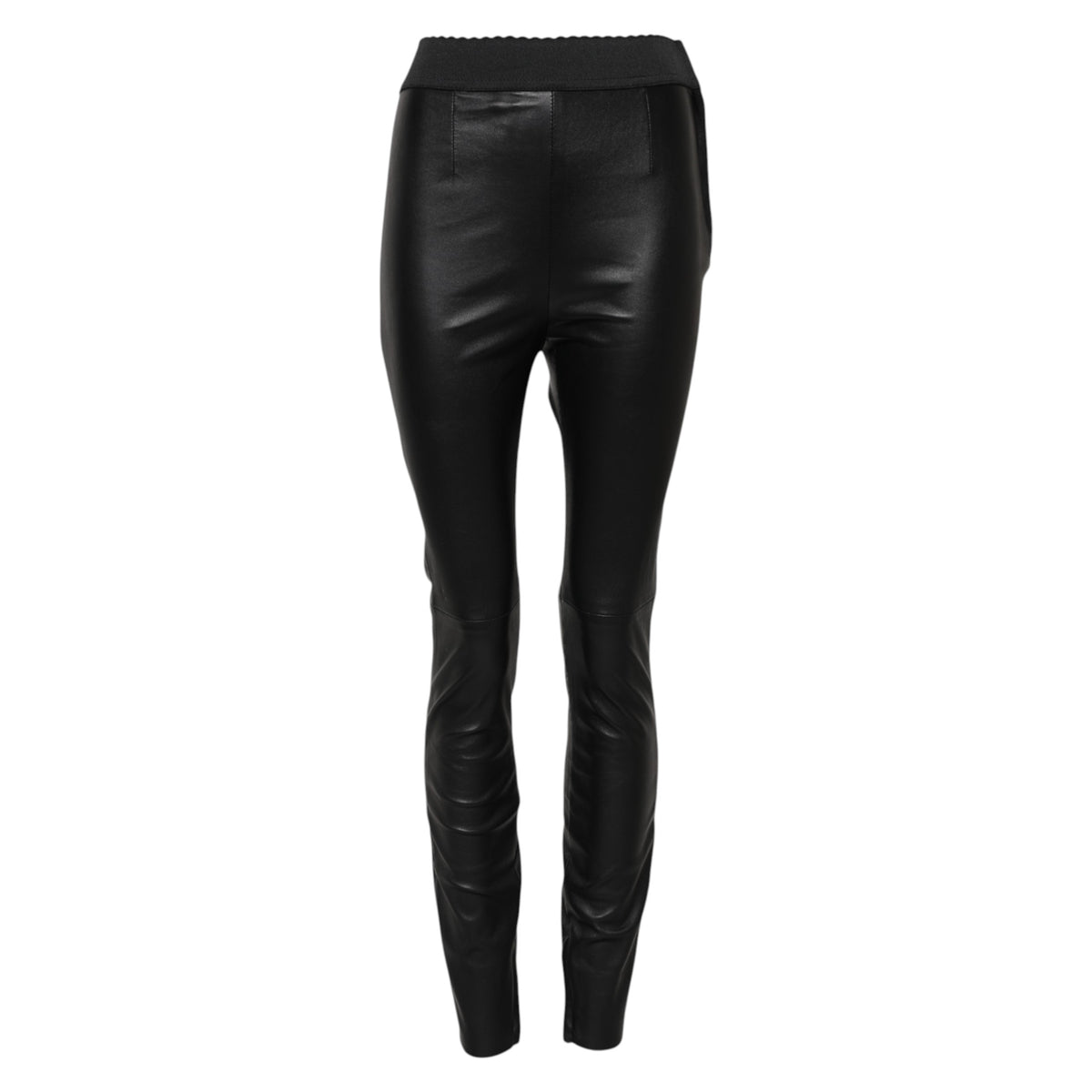 Dolce &amp; Gabbana Schwarze Lederhose mit elastischer Taille 