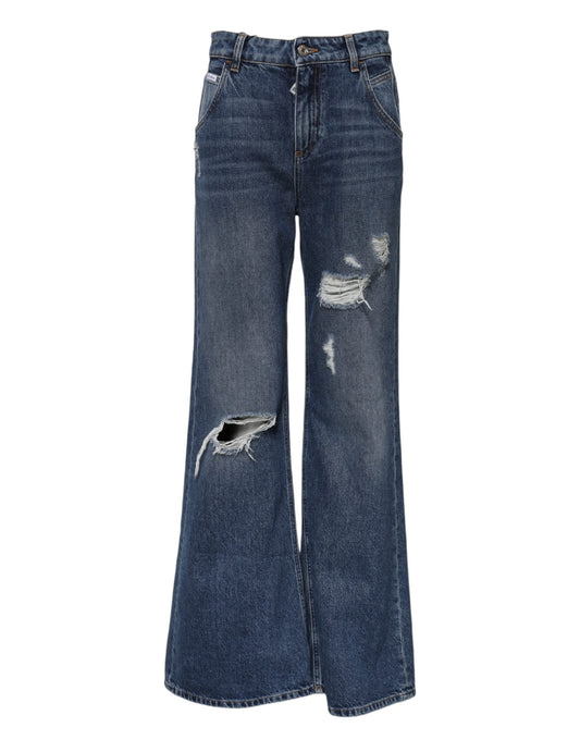 Dolce &amp; Gabbana – Blaue, zerfetzte Baumwolljeans mit weitem Bein 