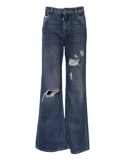 Dolce &amp; Gabbana – Blaue, zerfetzte Baumwolljeans mit weitem Bein 
