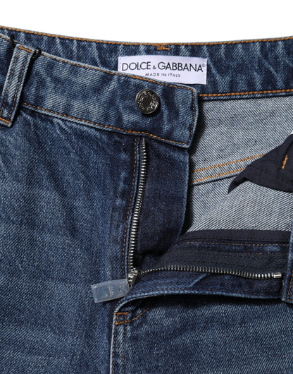 Dolce &amp; Gabbana – Blaue, zerfetzte Baumwolljeans mit weitem Bein 