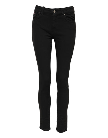 Dolce &amp; Gabbana – Schwarze Skinny-Jeans aus Baumwoll-Denim mit Logo und mittlerer Taille 