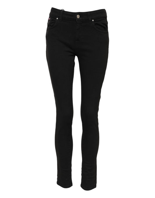 Dolce &amp; Gabbana – Schwarze Skinny-Jeans aus Baumwoll-Denim mit Logo und mittlerer Taille 