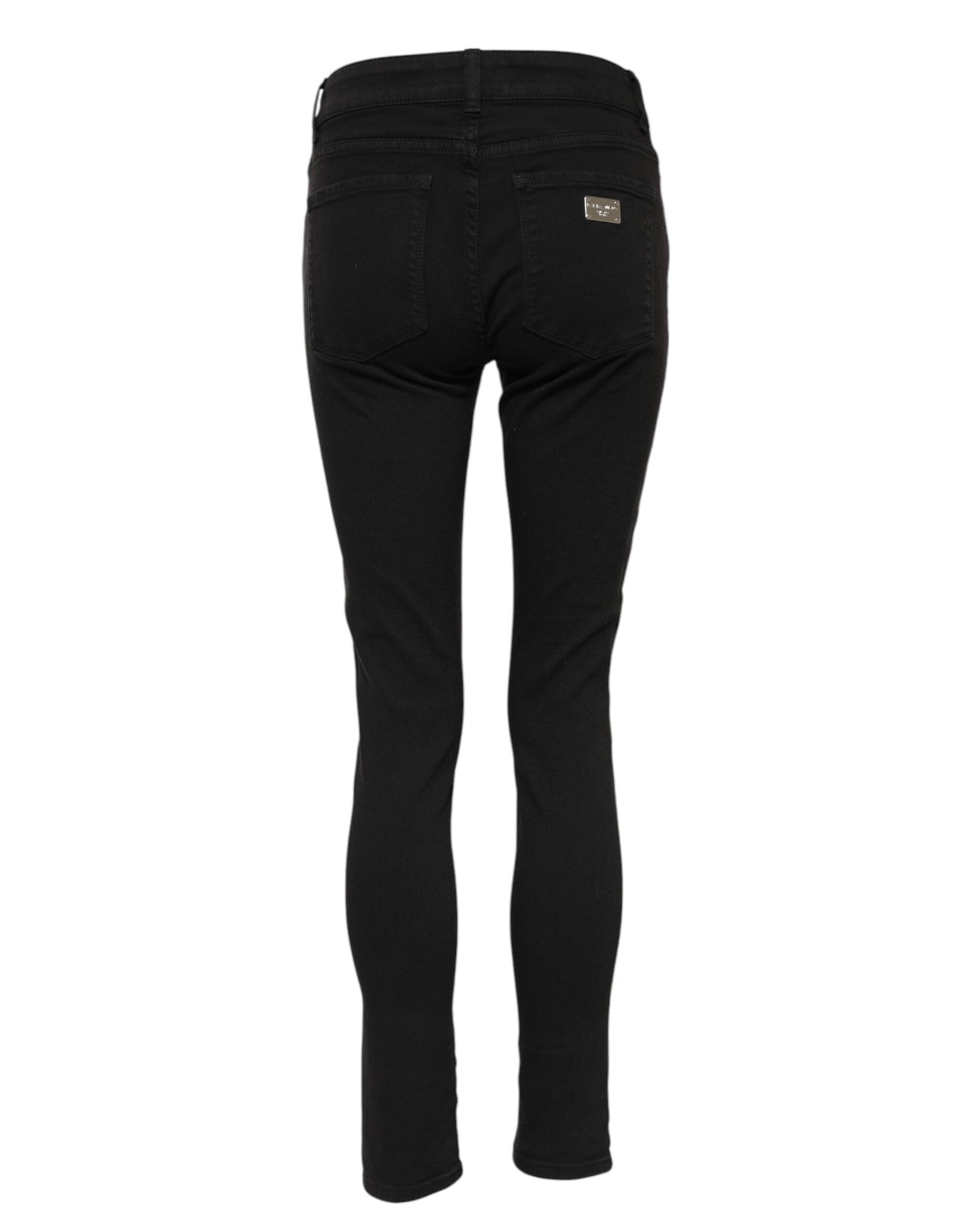 Dolce &amp; Gabbana – Schwarze Skinny-Jeans aus Baumwoll-Denim mit Logo und mittlerer Taille 