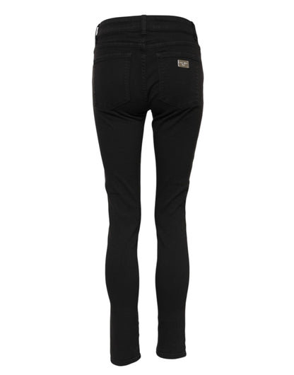Dolce &amp; Gabbana – Schwarze Skinny-Jeans aus Baumwoll-Denim mit Logo und mittlerer Taille 