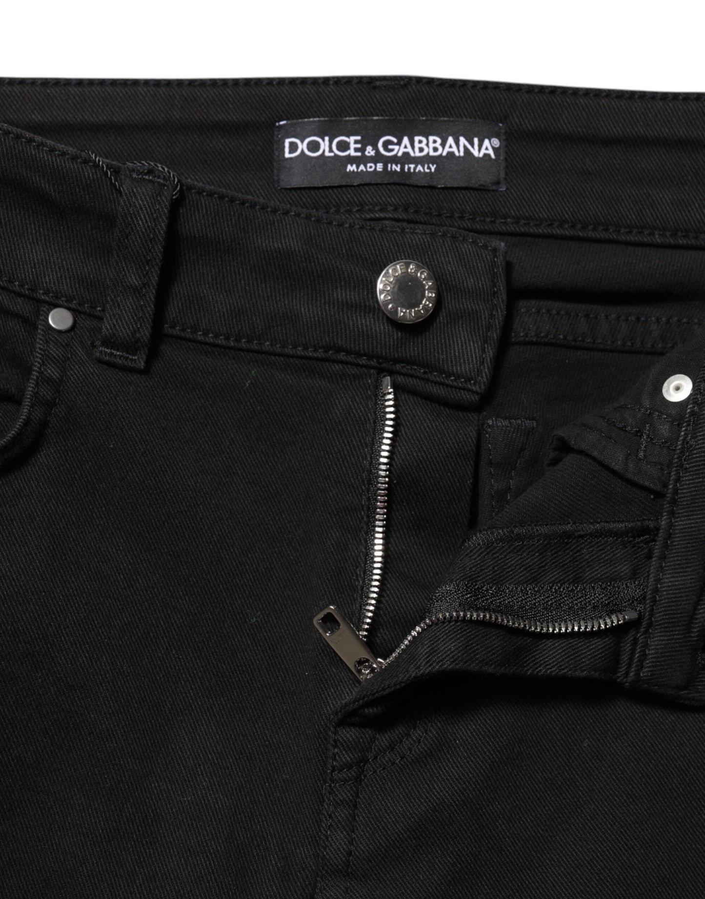 Dolce &amp; Gabbana – Schwarze Skinny-Jeans aus Baumwoll-Denim mit Logo und mittlerer Taille 