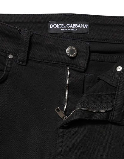 Dolce &amp; Gabbana – Schwarze Skinny-Jeans aus Baumwoll-Denim mit Logo und mittlerer Taille 