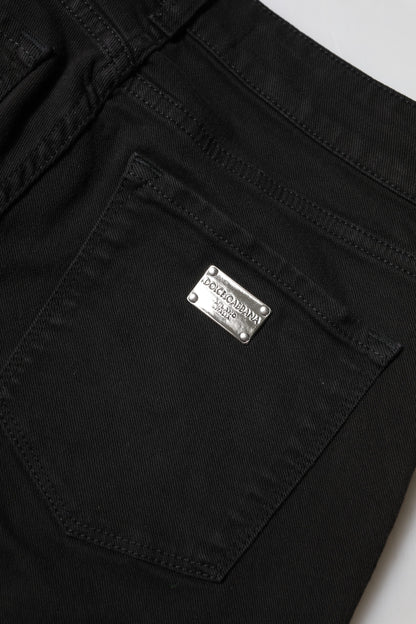 Dolce &amp; Gabbana – Schwarze Skinny-Jeans aus Baumwoll-Denim mit Logo und mittlerer Taille 
