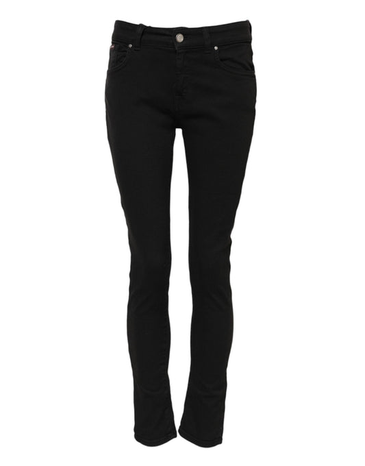 Dolce & Gabbana – Schwarze Skinny-Jeans aus Baumwoll-Denim mit Logo und mittlerer Taille