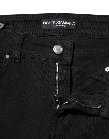 Dolce &amp; Gabbana – Schwarze Skinny-Jeans aus Baumwoll-Denim mit Logo und mittlerer Taille 