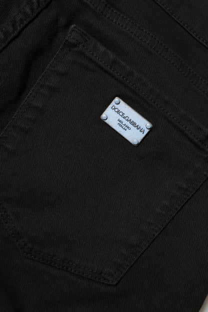 Dolce &amp; Gabbana – Schwarze Skinny-Jeans aus Baumwoll-Denim mit Logo und mittlerer Taille 