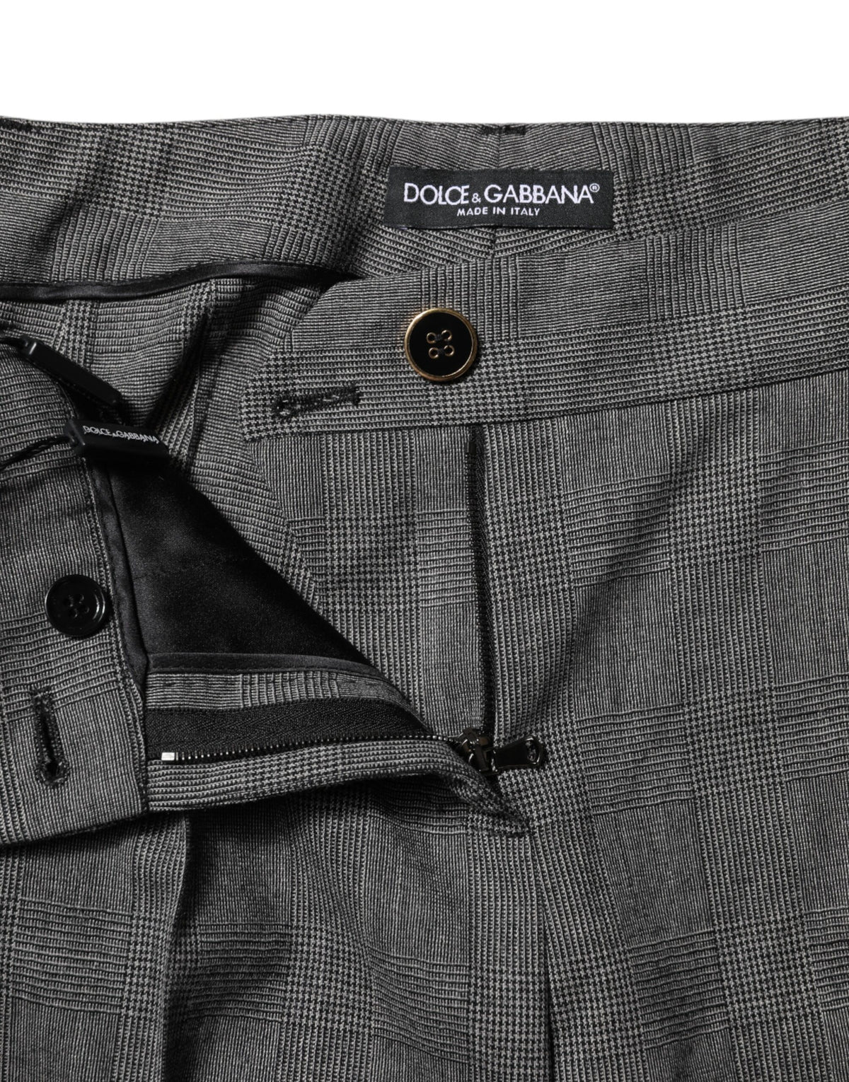 Dolce &amp; Gabbana – Grau karierte Schlaghose mit hoher Taille 