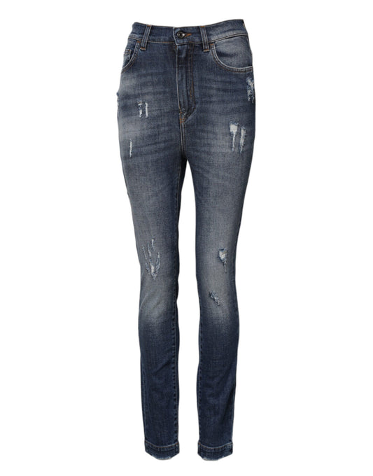 Dolce &amp; Gabbana – Blaue Skinny-Jeans aus Baumwolle mit hoher Taille 