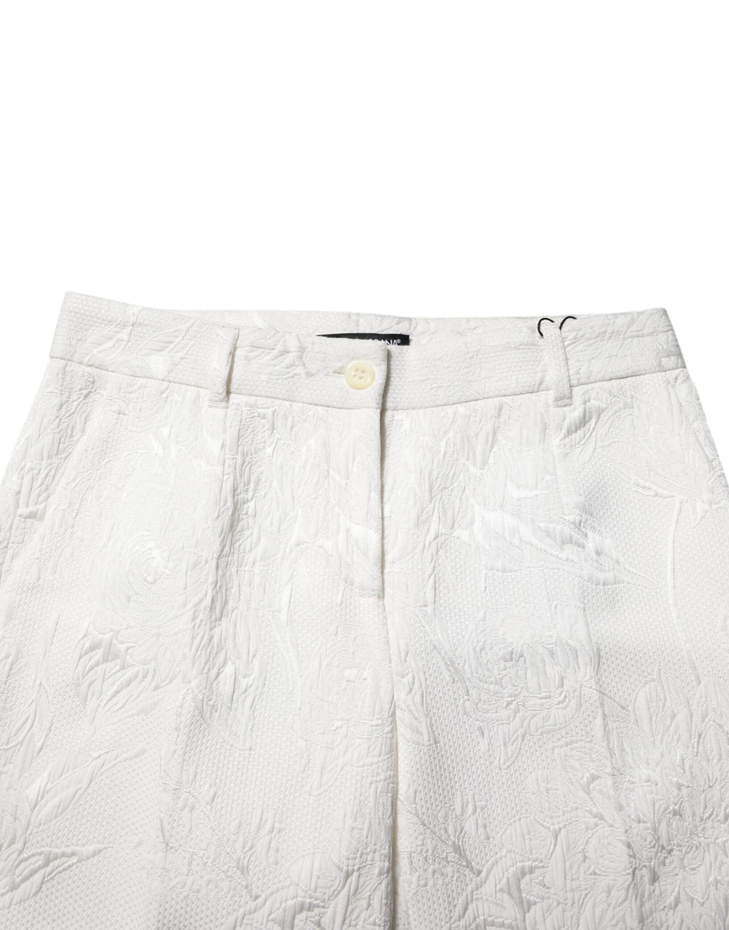 Dolce &amp; Gabbana – Weiße Jacquardhose aus Baumwolle mit Blumenmuster 