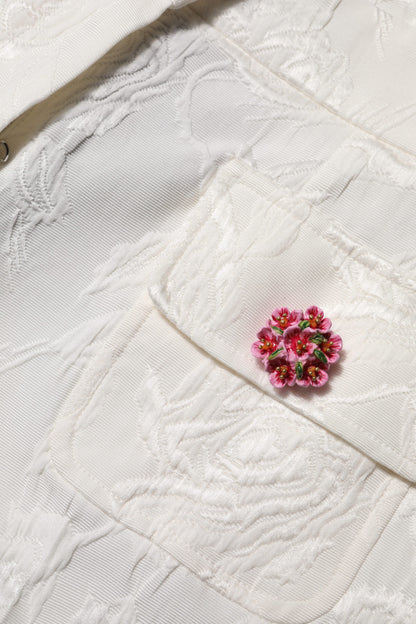 Dolce &amp; Gabbana – Weiße Jacquardhose aus Baumwolle mit Blumenmuster 