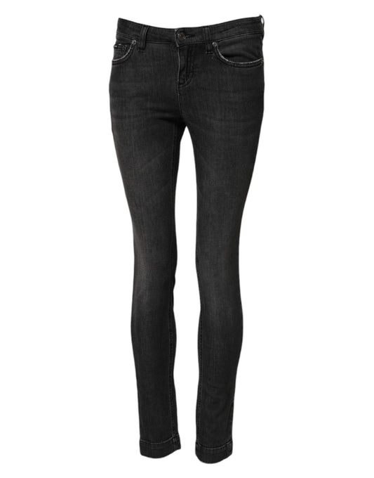 Dolce &amp; Gabbana – Schwarze Skinny-Jeans aus Baumwolle mit niedriger Taille 