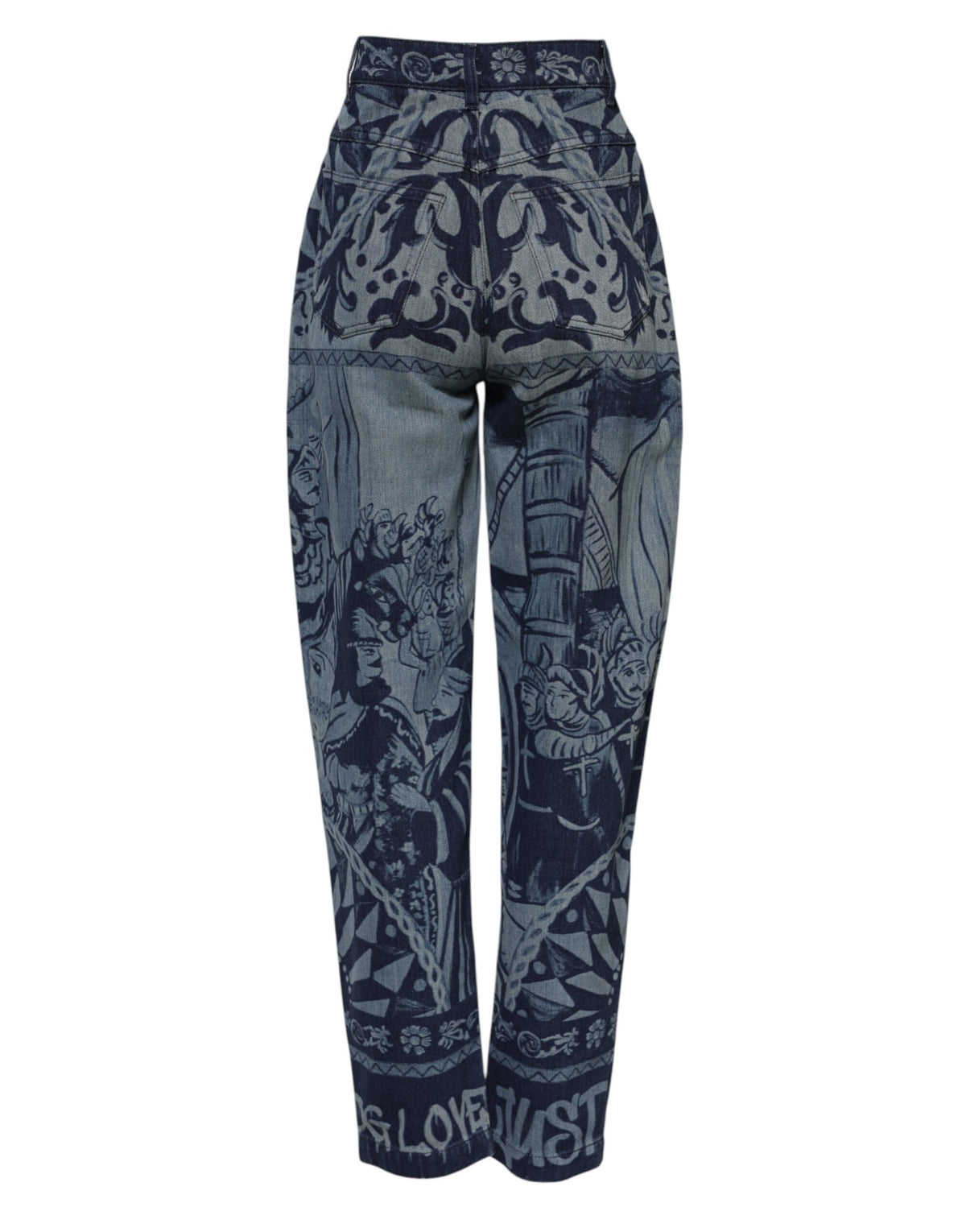 Dolce &amp; Gabbana – Blaue, konisch zulaufende Jeans aus Denim mit Grafikdruck 