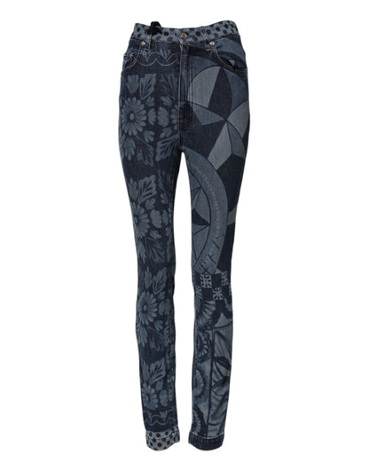 Dolce &amp; Gabbana – Blaue Skinny-Jeans aus Baumwolle mit grafischem Print 