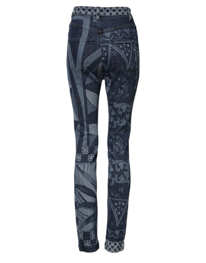 Dolce &amp; Gabbana – Blaue Skinny-Jeans aus Baumwolle mit grafischem Print 