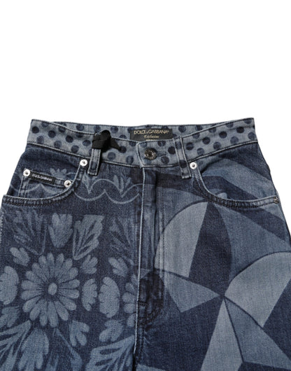 Dolce &amp; Gabbana – Blaue Skinny-Jeans aus Baumwolle mit grafischem Print 