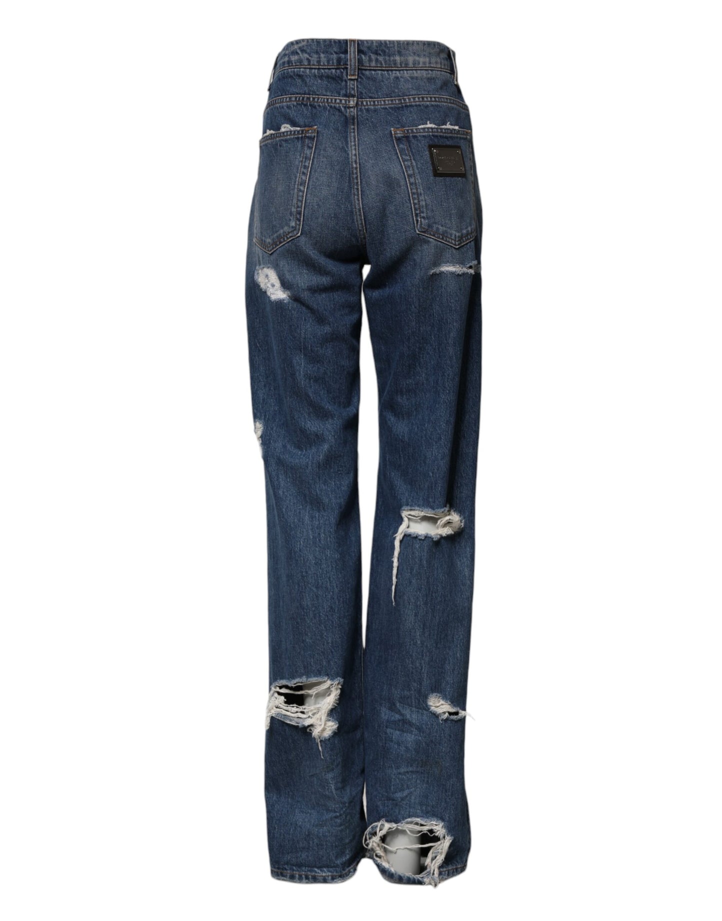 Dolce &amp; Gabbana – Blaue, zerfetzte Jeans aus geradem Baumwolldenim 