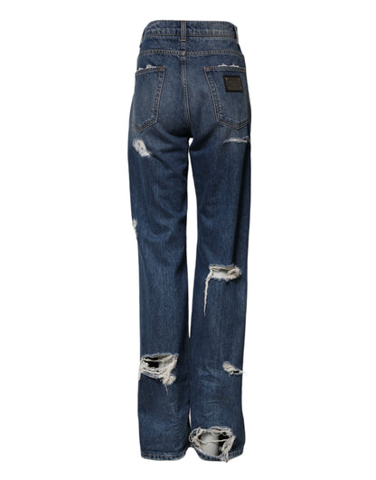 Dolce &amp; Gabbana – Blaue, zerfetzte Jeans aus geradem Baumwolldenim 