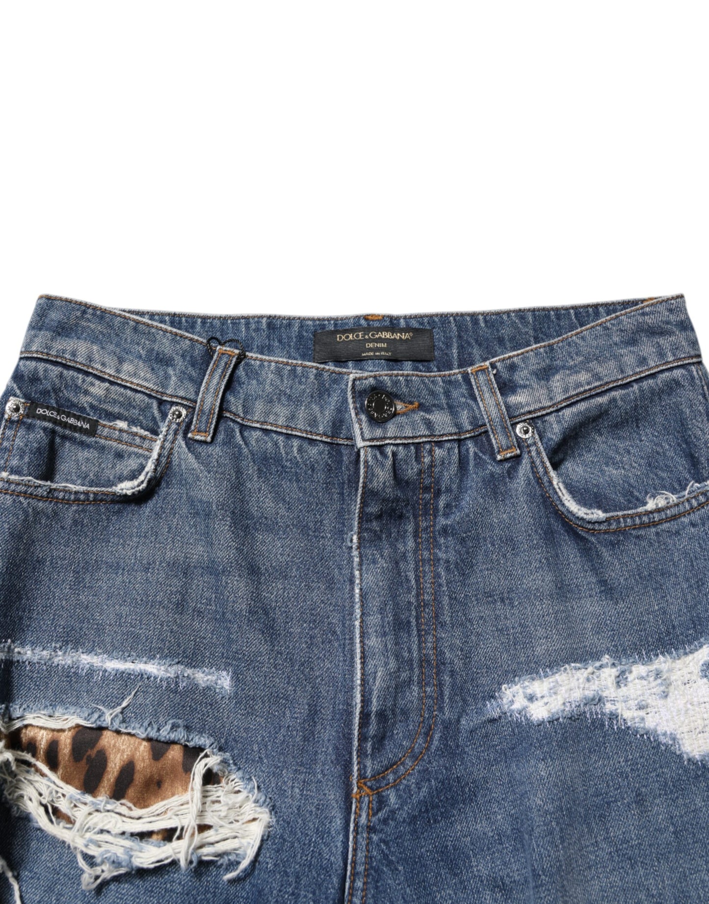 Dolce &amp; Gabbana – Blaue, zerfetzte Jeans aus geradem Baumwolldenim 