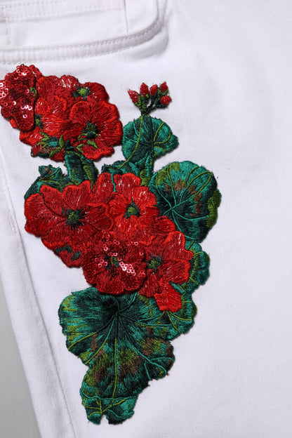 Dolce &amp; Gabbana Weiße GIRLY-Jeans mit Blumenstickerei 
