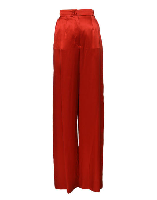 Dolce &amp; Gabbana Rote Satinhose mit hoher Taille und weitem Bein 