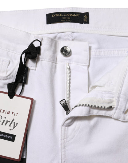 Dolce &amp; Gabbana Weiße GIRLY-Jeans mit Blumenstickerei 