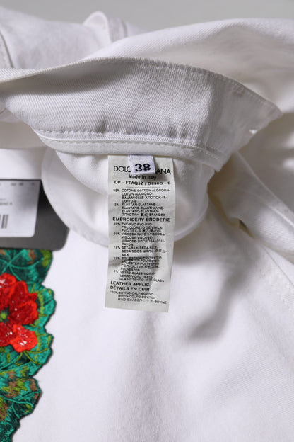 Dolce &amp; Gabbana Weiße GIRLY-Jeans mit Blumenstickerei 