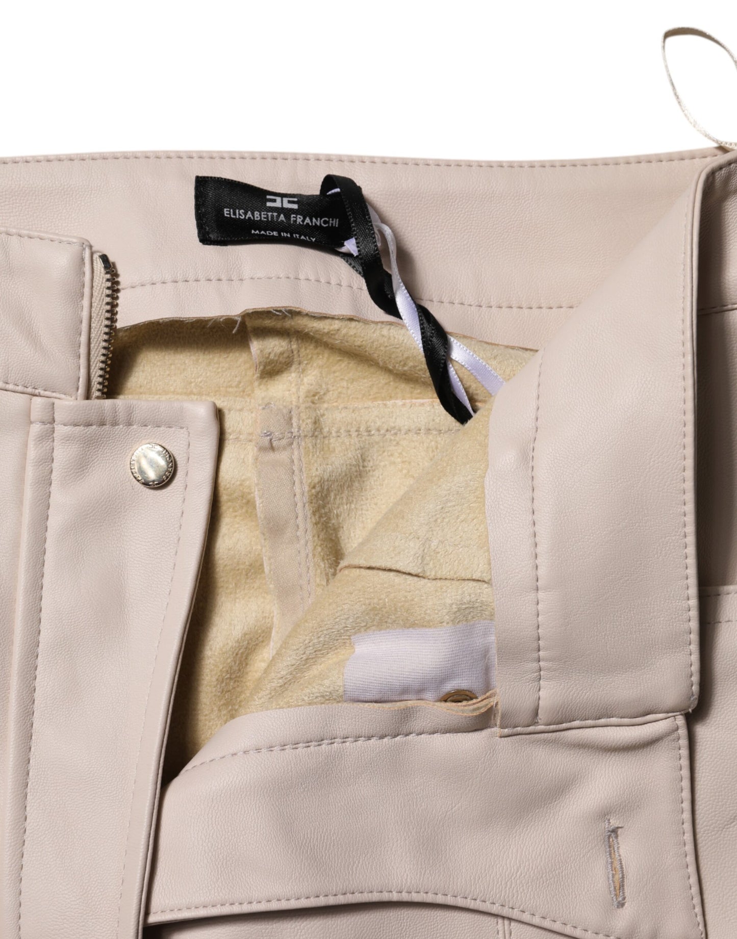 Elisabetta Franchi – Beige, hoch taillierte, schmal zulaufende Hose 