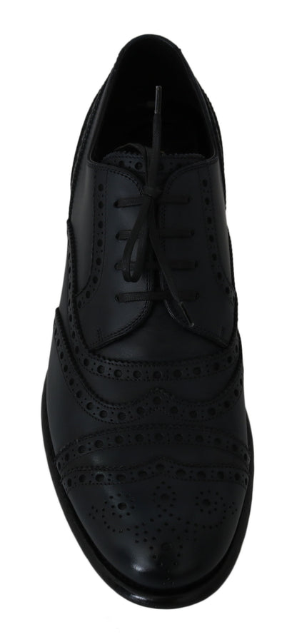 Dolce &amp; Gabbana – Dunkelblaue Oxford-Schuhe aus Leder mit Flügelkappe