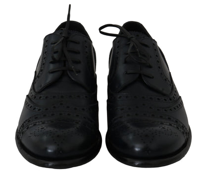 Dolce &amp; Gabbana – Dunkelblaue Oxford-Schuhe aus Leder mit Flügelkappe