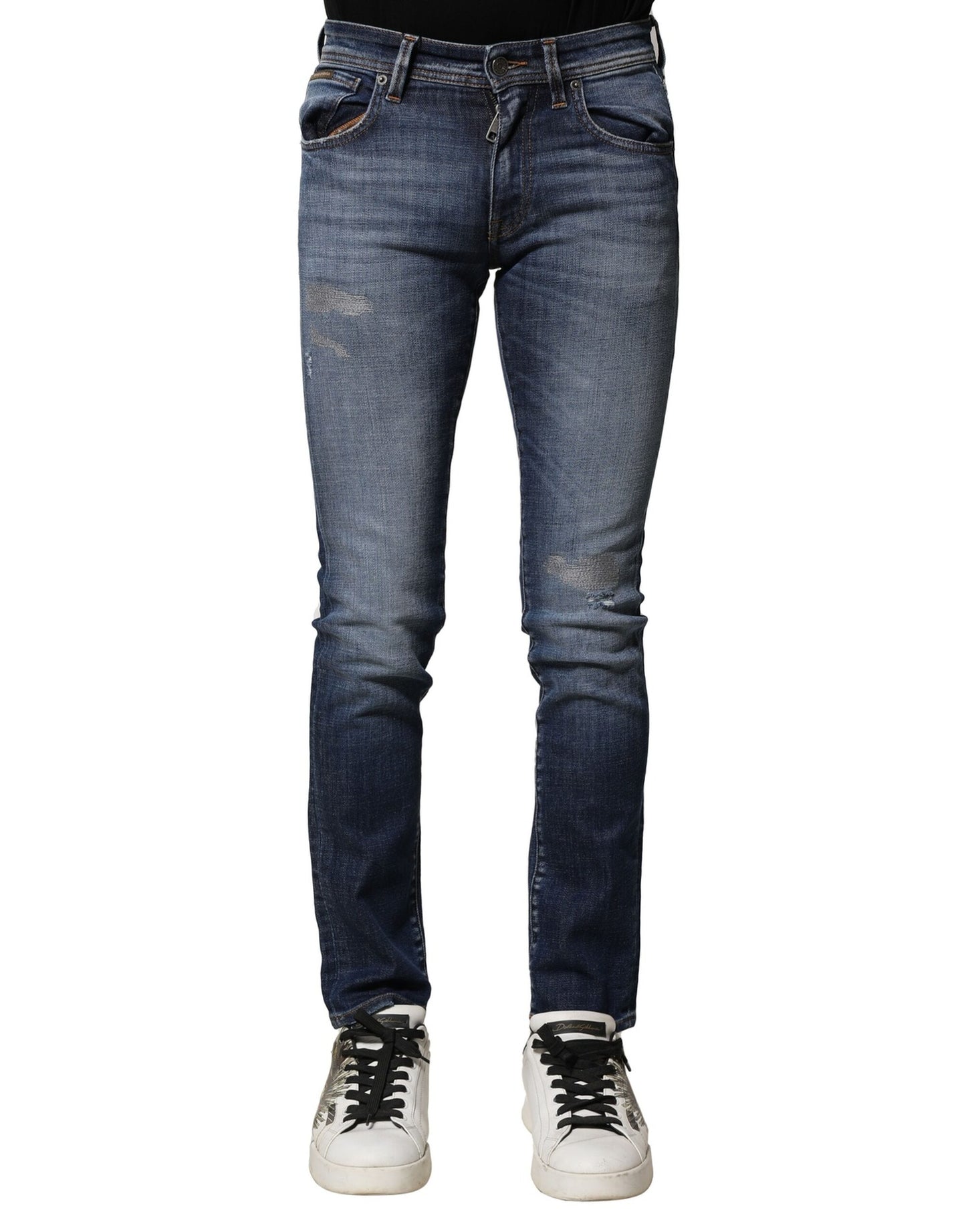 Dolce &amp; Gabbana Blaue Slim Fit-Jeans aus gewaschener Baumwolle für Herren