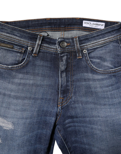 Dolce &amp; Gabbana Blaue Slim Fit-Jeans aus gewaschener Baumwolle für Herren