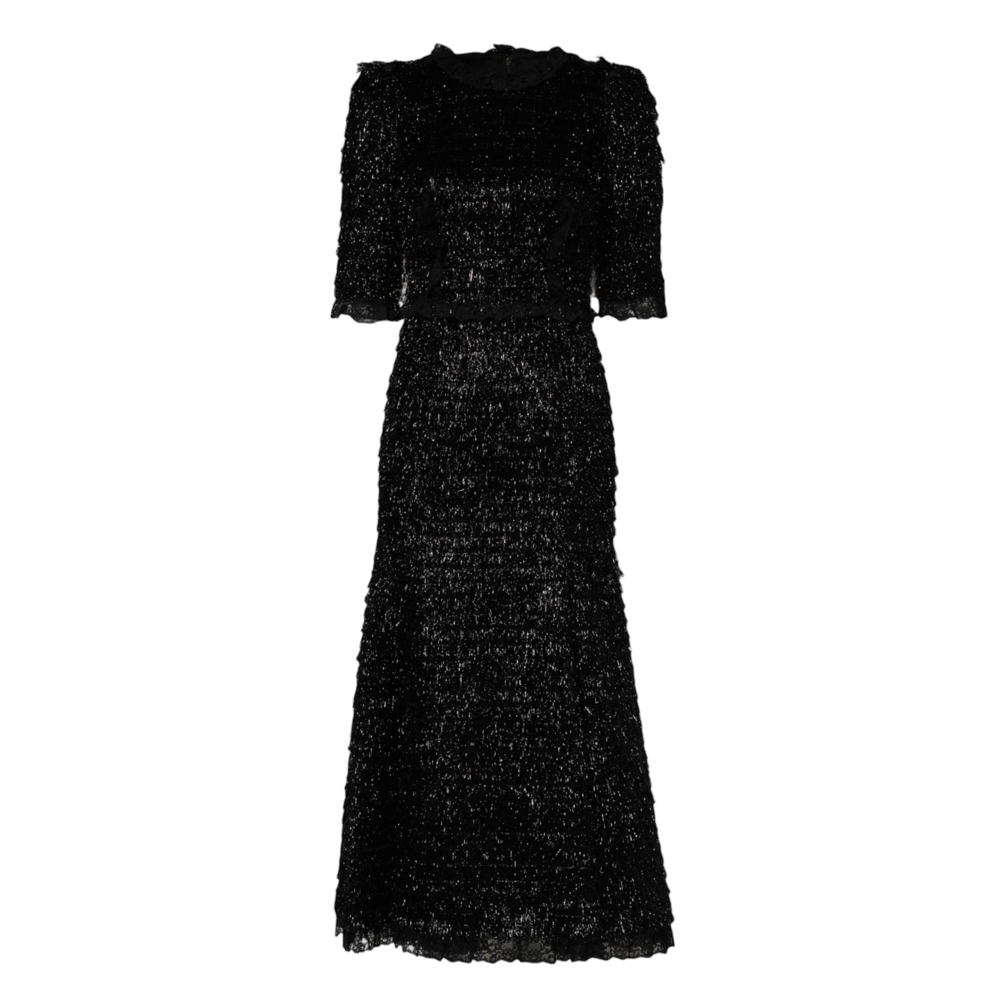 Dolce &amp; Gabbana – A-Linien-Midikleid aus Polyester in Metallic-Schwarz