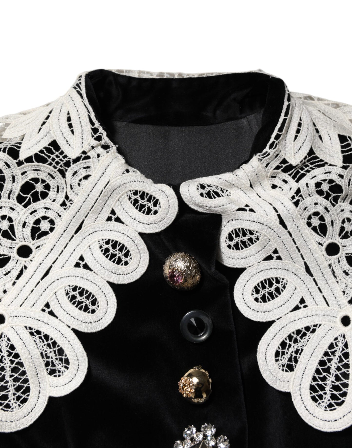 Dolce & Gabbana Black Velvet Lace Collared Embellished Dress