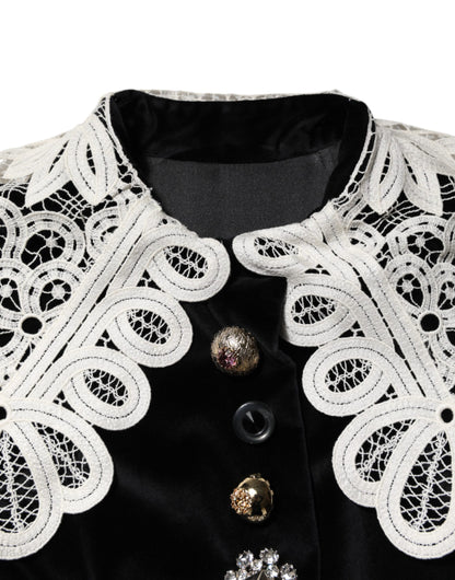Dolce & Gabbana Black Velvet Lace Collared Embellished Dress