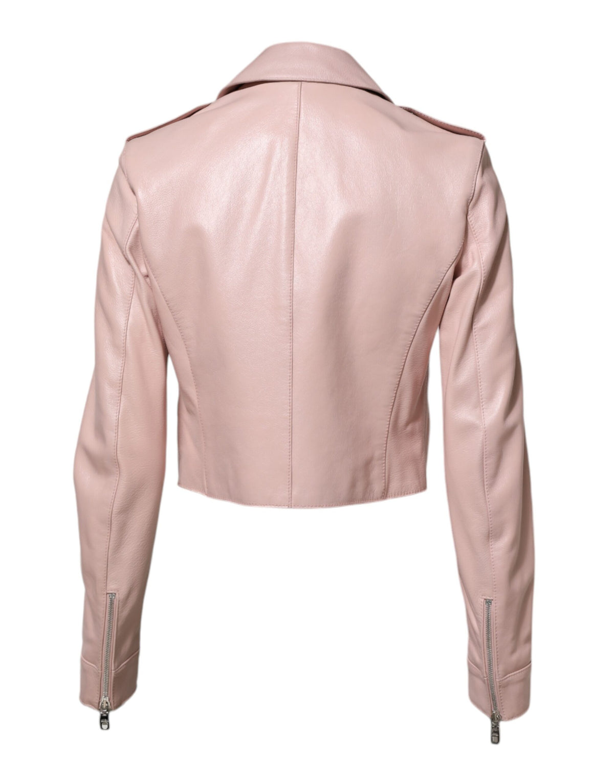 Dolce &amp; Gabbana – Hellrosa Bikerjacke aus Leder mit Kragen für Damen
