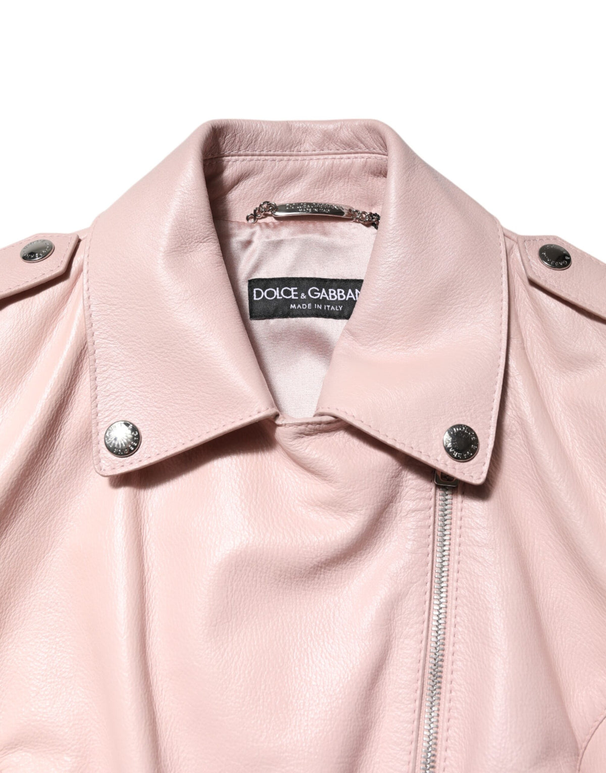 Dolce &amp; Gabbana – Hellrosa Bikerjacke aus Leder mit Kragen für Damen