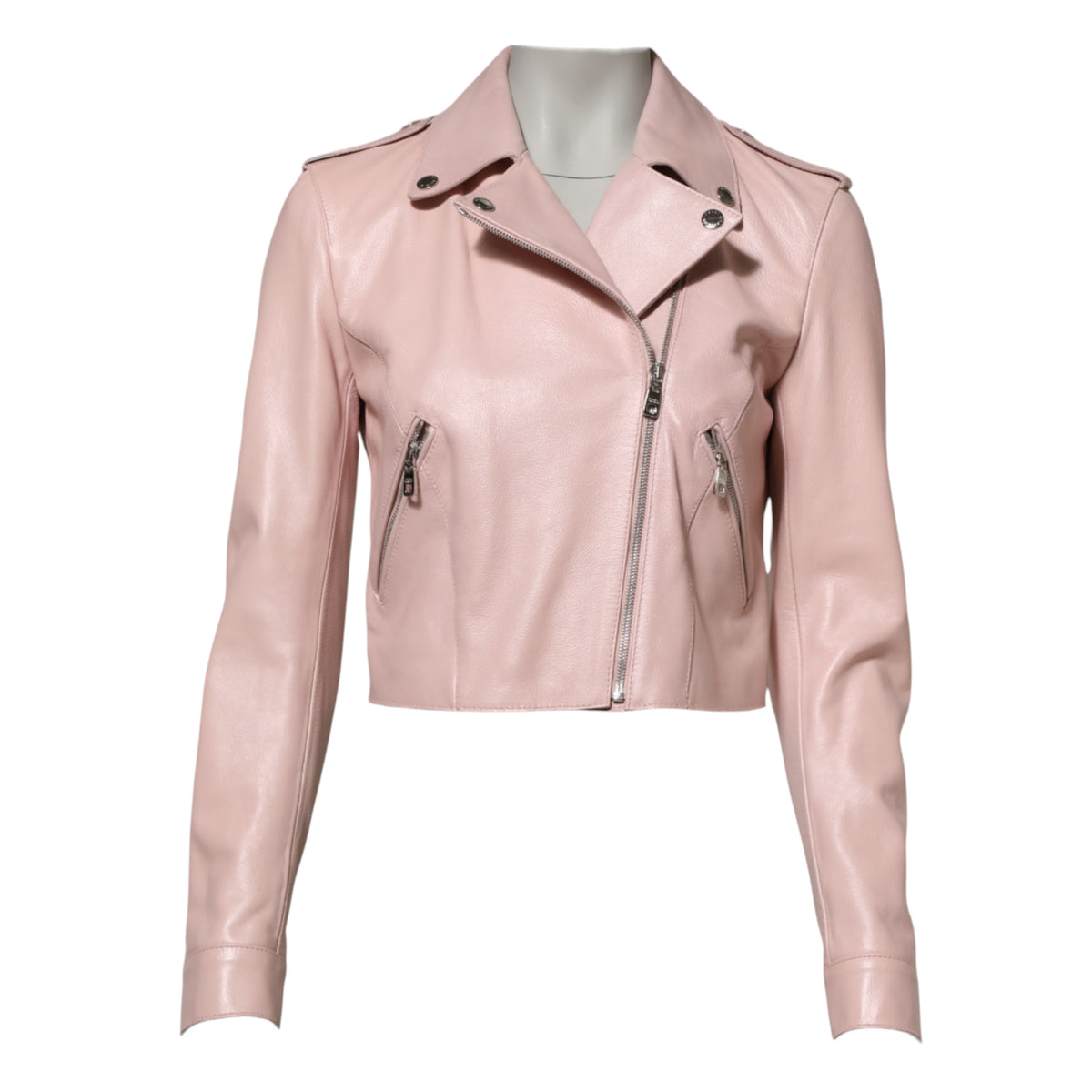 Dolce &amp; Gabbana – Hellrosa Bikerjacke aus Leder mit Kragen für Damen