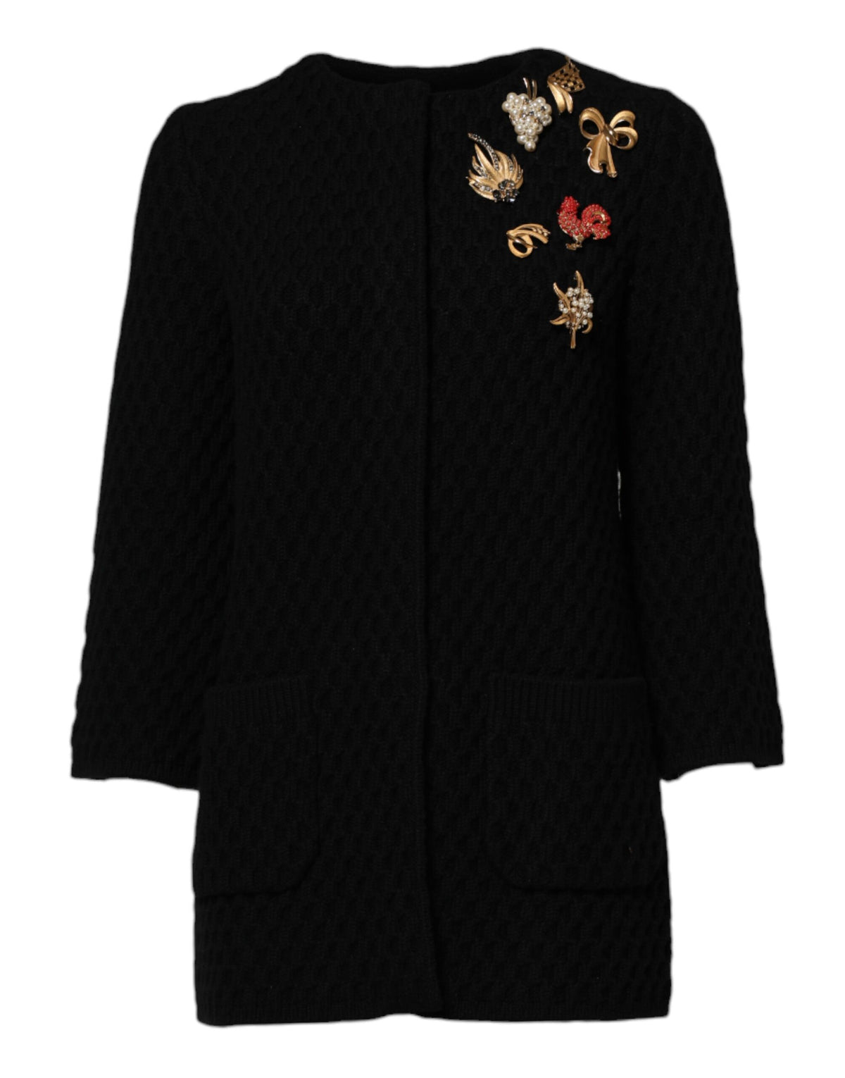 Dolce &amp; Gabbana – Gesteppte, verzierte Jacke aus schwarzem Kaschmir
