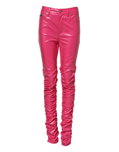 Dolce &amp; Gabbana – Skinny-Jeans aus rosa Baumwolle mit hoher Taille