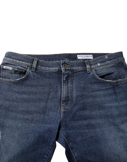 Dolce &amp; Gabbana – Gerade geschnittene Jeans aus Baumwolle mit mittlerer Taille in Blau 