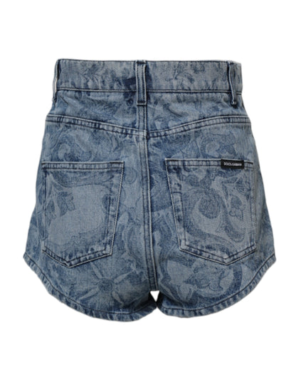 Dolce &amp; Gabbana – Blaue Hotpants-Shorts aus Denim-Baumwolle mit Blumendruck