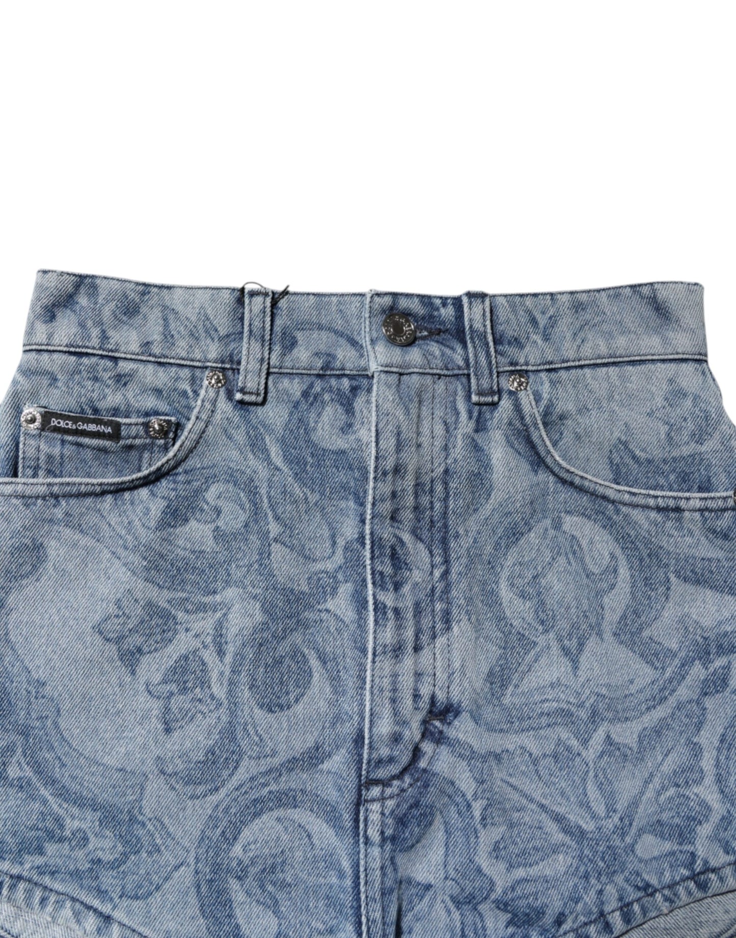 Dolce &amp; Gabbana – Blaue Hotpants-Shorts aus Denim-Baumwolle mit Blumendruck
