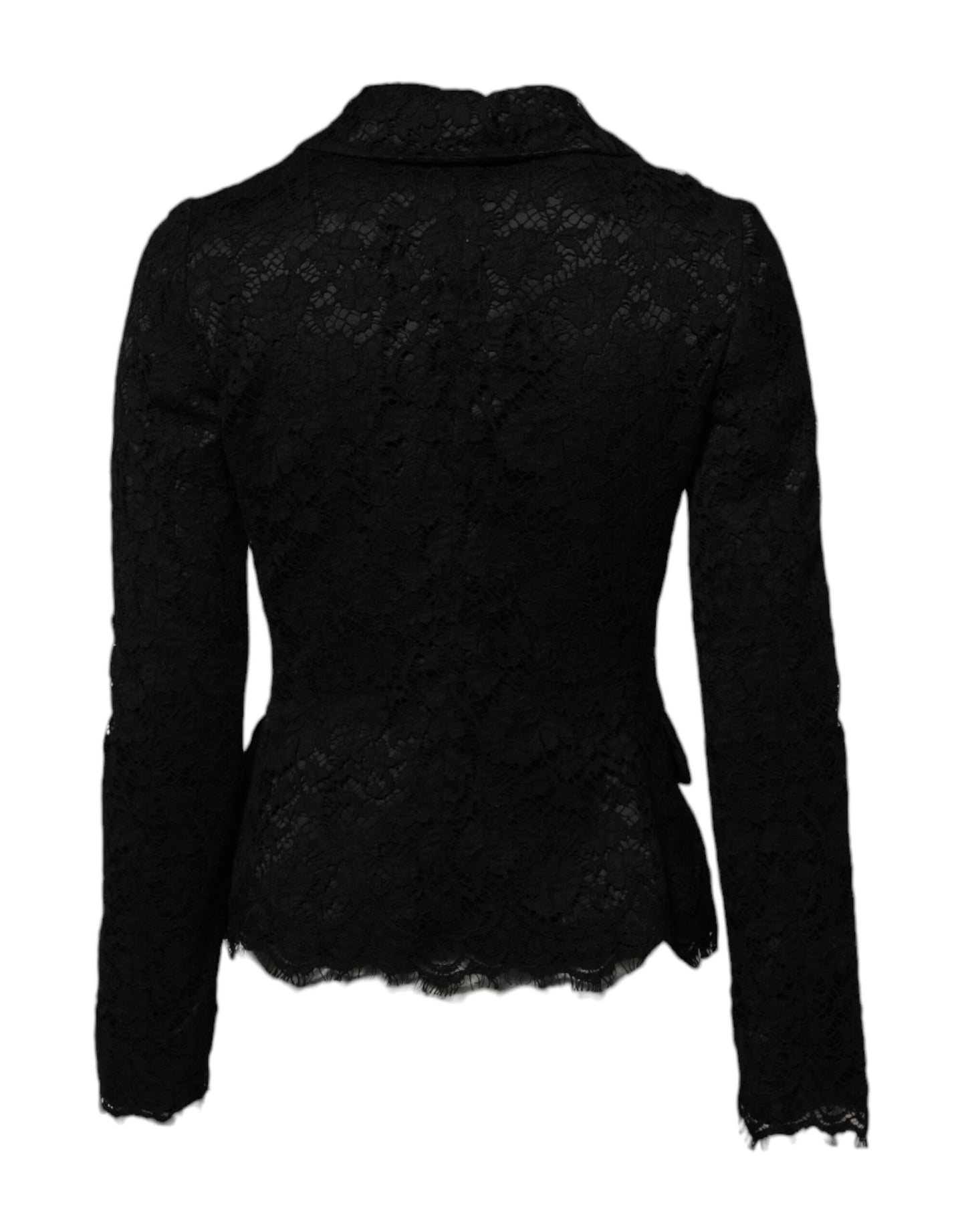 Dolce &amp; Gabbana – Schwarze Jacke aus Baumwolle mit Kragen und Blumenspitze
