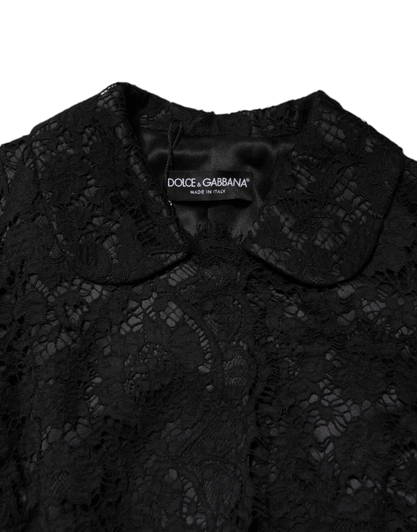 Dolce &amp; Gabbana – Schwarze Jacke aus Baumwolle mit Kragen und Blumenspitze